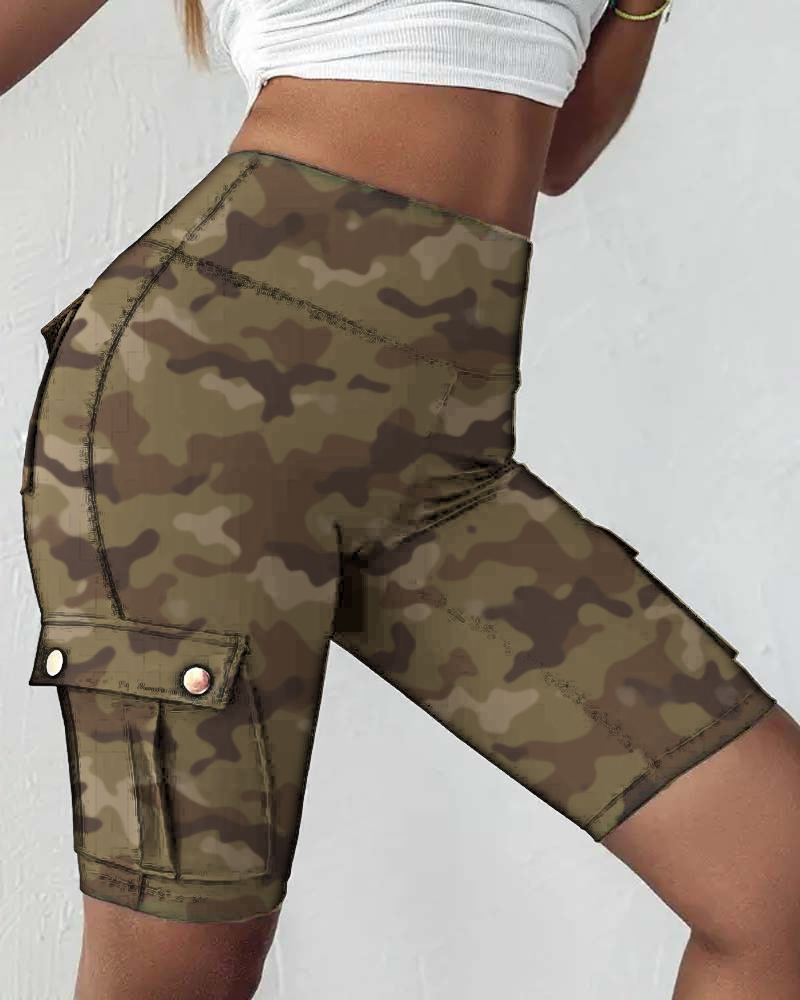 High-Waisted Cargo Pocket Shorts