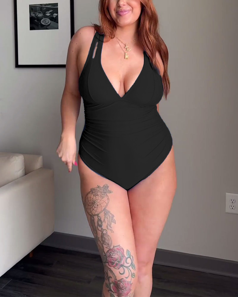 Solid Pleated One-Piece Swimsuit(Buy 2 Get Free Shipping)