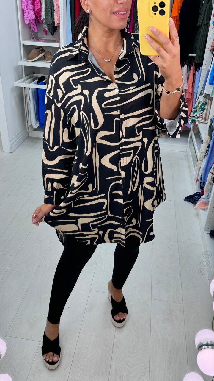 Abstract Print Oversized Shirt