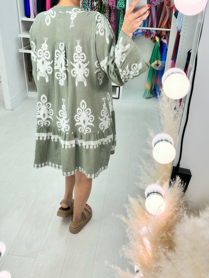 Printed Linen Smock Dress