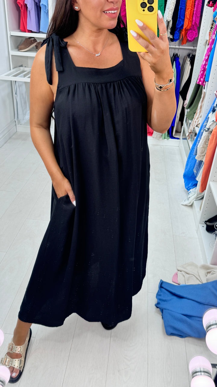 Plain Tie Strap Maxi Dress