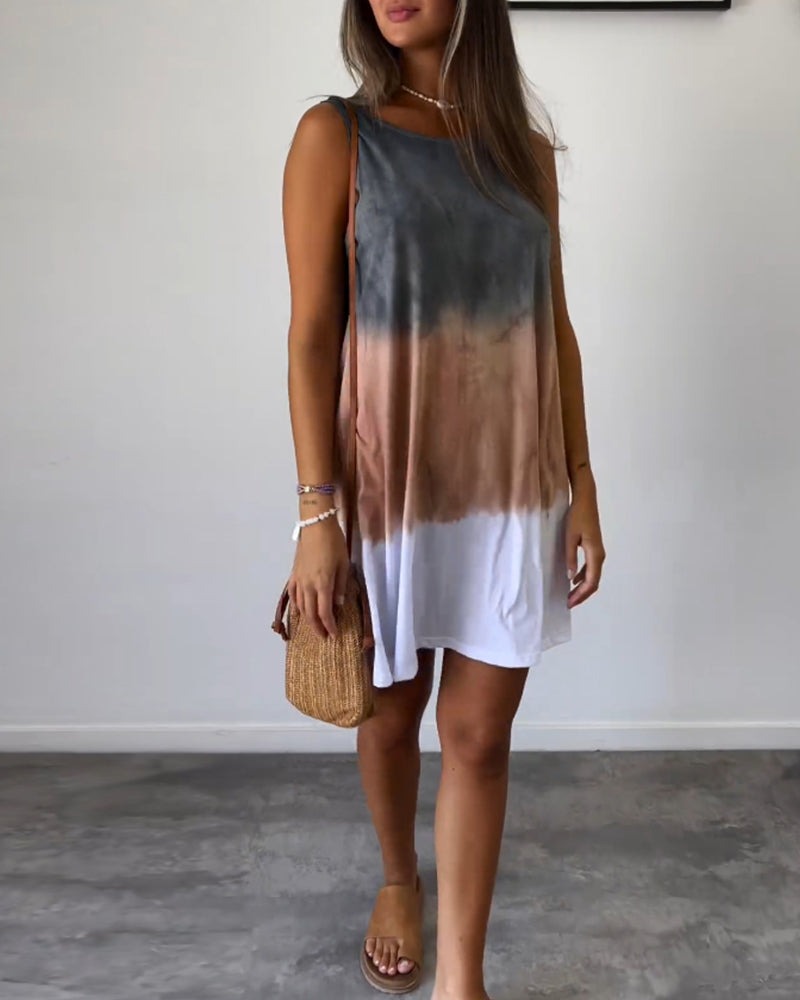 Sleeveless Color Block Casual Dress