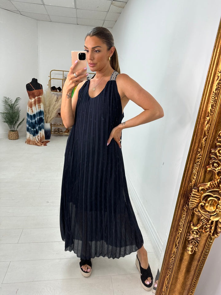 Pleated Racerback Maxi Dress