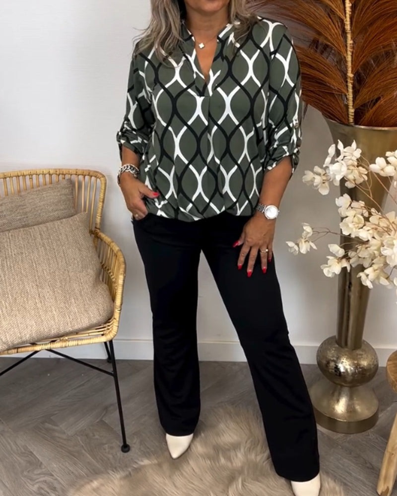 Casual Long Sleeve Printed Blouse