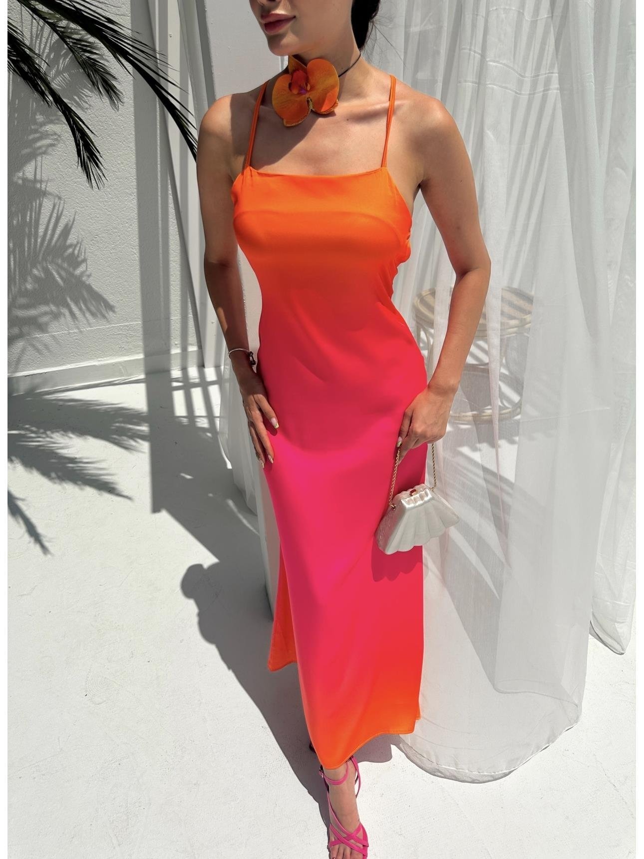 Gradient Strapped Satin Dress