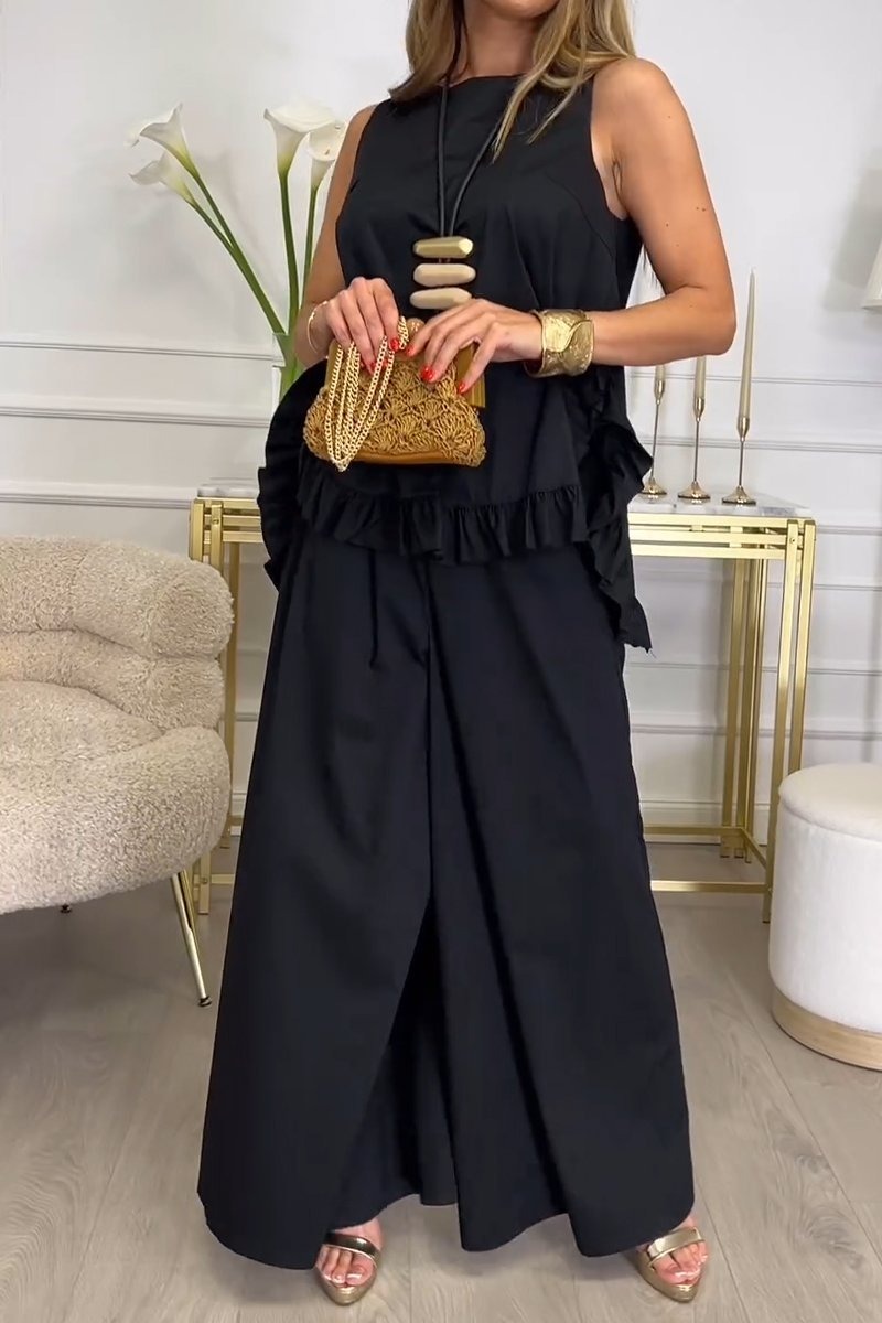 Women gathered ruffled vest suit