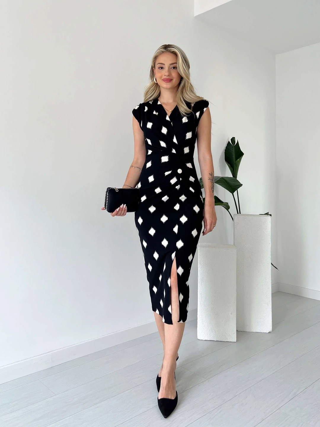 Double Breasted Draped Dress