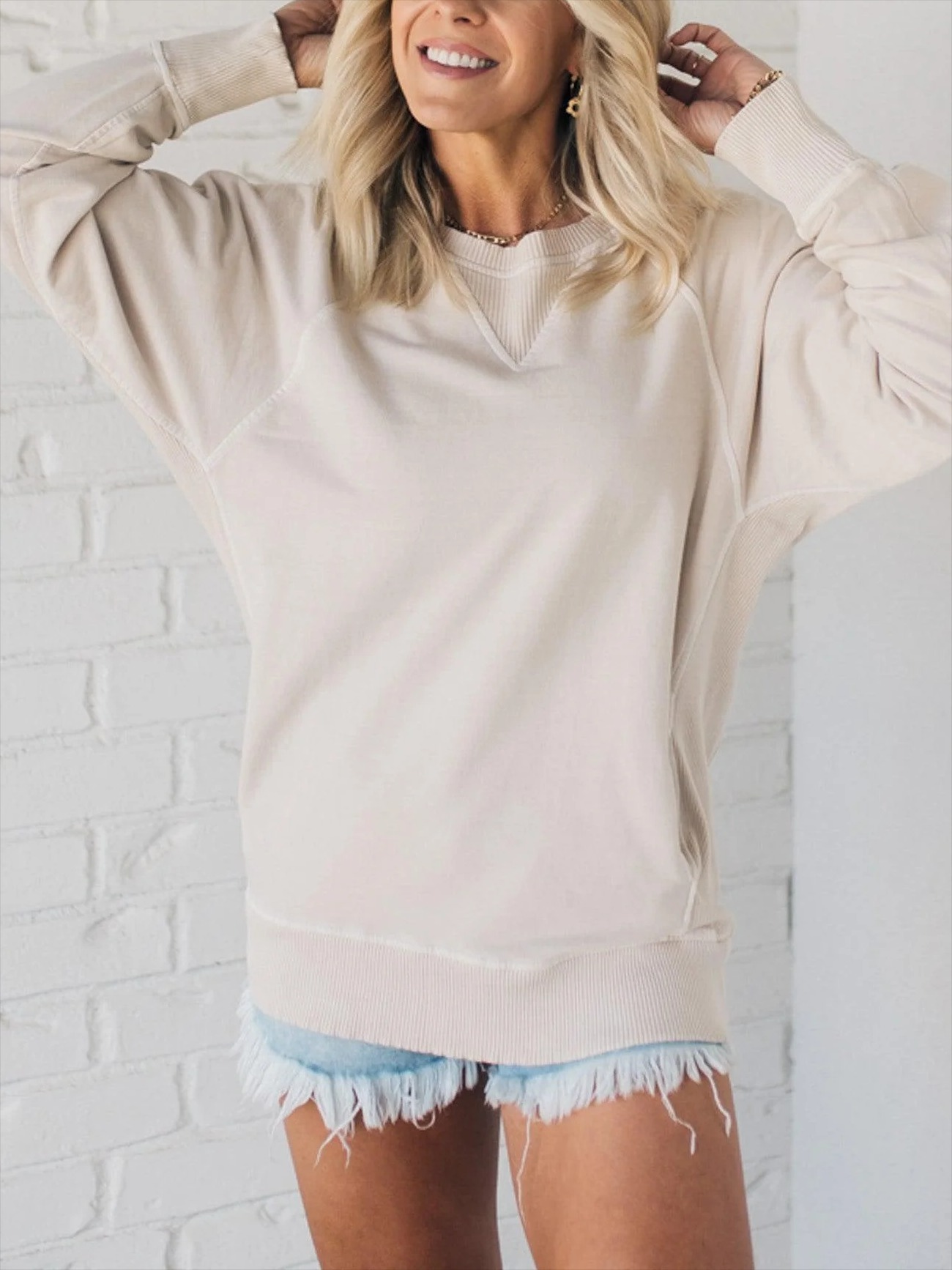 Ribbed Accent Pocketed Pullover (Buy 2 Free Shipping)