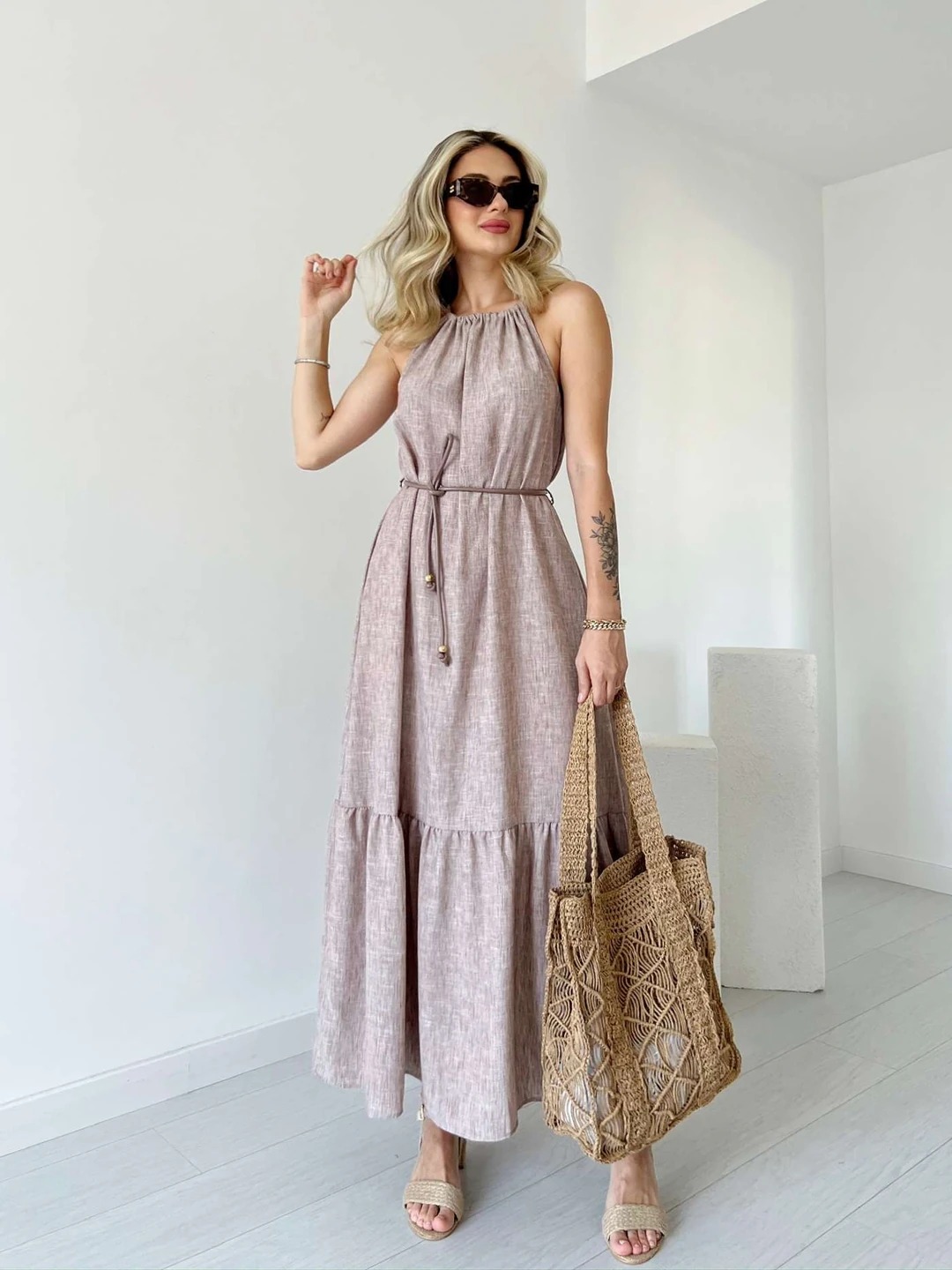 Halter Neck Linen Dress