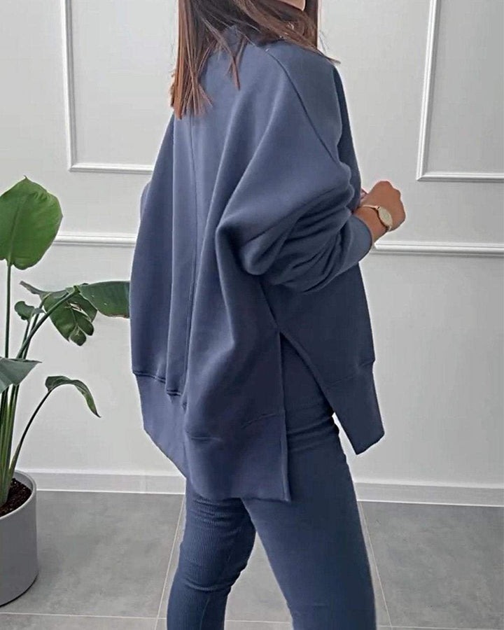 Solid Color Casual Pullover Sweatshirt Two-piece Set