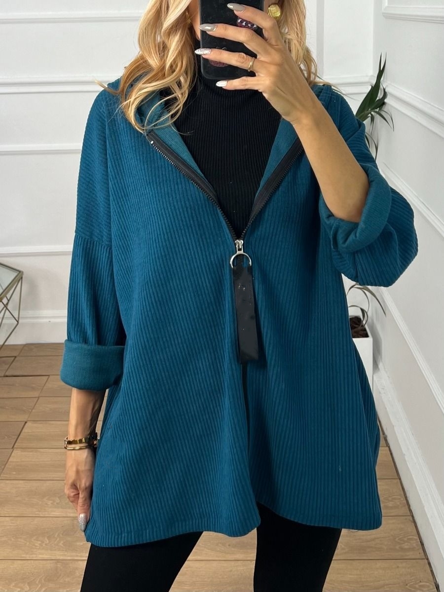Casual Solid Color Zipper Hooded Coat