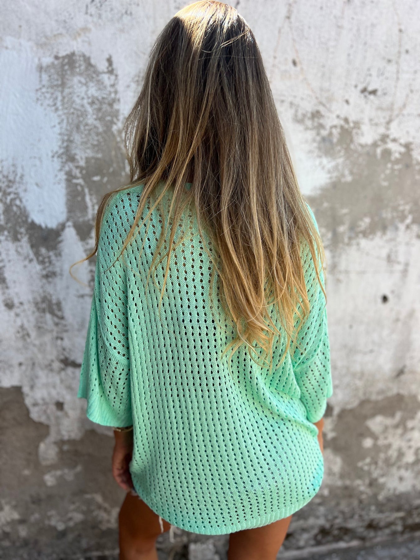 Hollow Knitted Mid-Sleeve Top