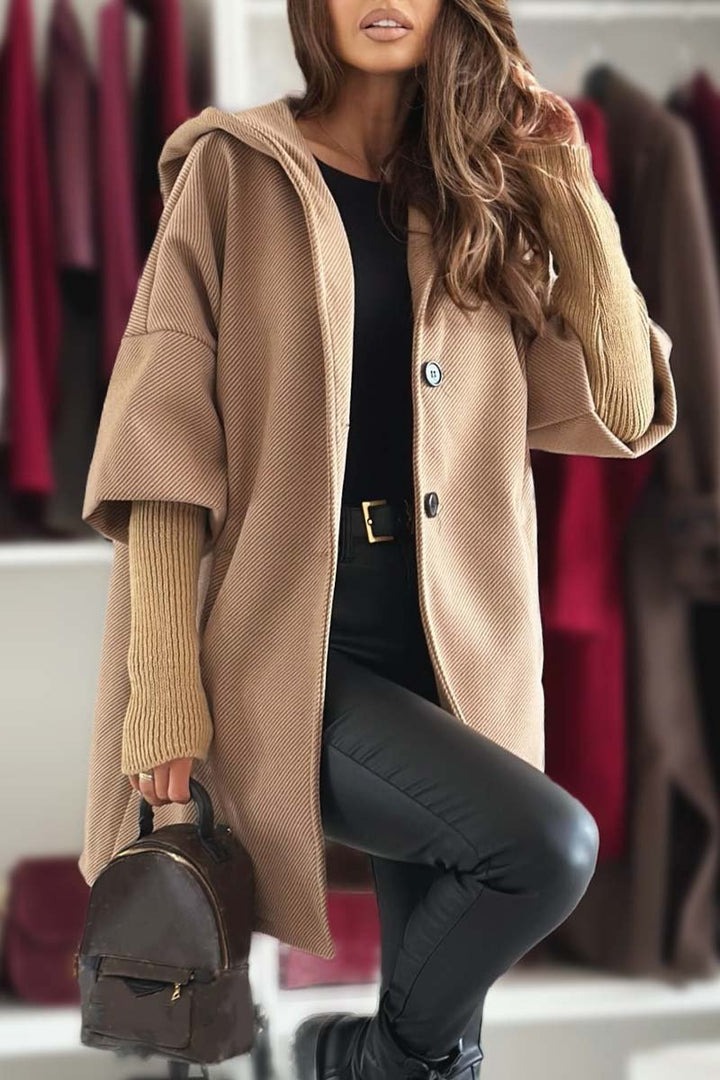 Patchwork Long Sleeve Hooded Coat