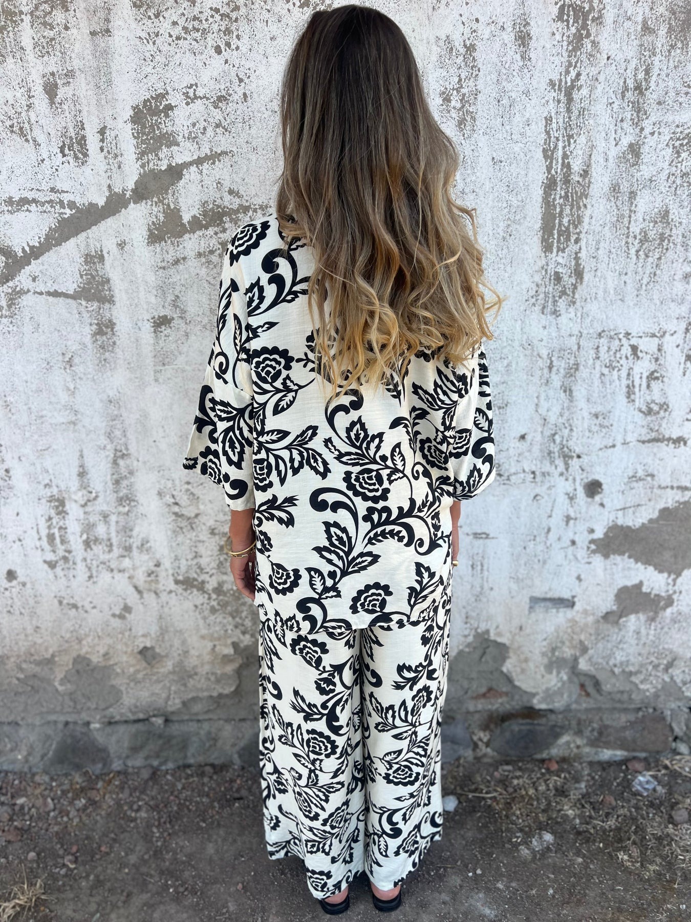 Plant Print 3/4 Sleeve Shirt and Trouser Set