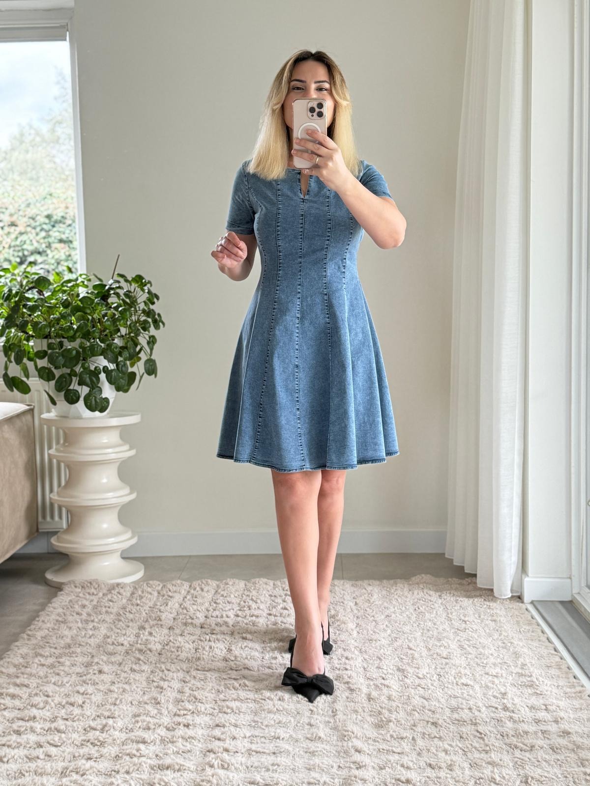 V-Neck Sutures Denim Dress