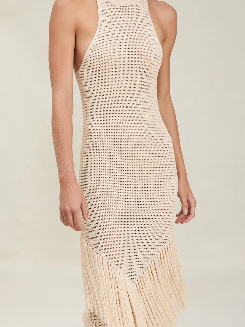 Hollow Out Layered Tassle Hem Maxi Dress