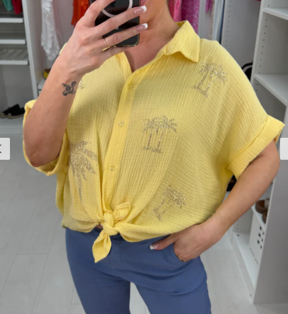 Embellished palm tree denim shirt