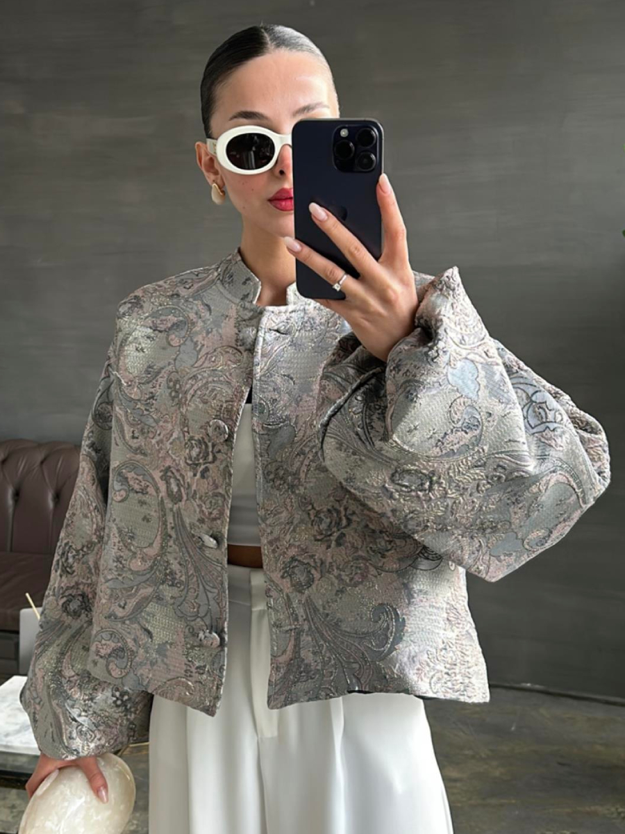 Jacquard Balloon Sleeve Jacket
