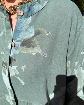 Floral Button Long Sleeve Linen Dress