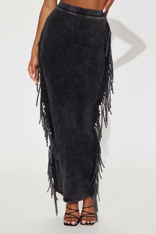 Women's Fringe Mineral Wash Maxi Skirt