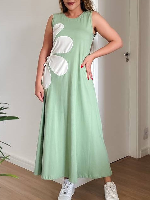 Sleeveless printed A-line maxi dress