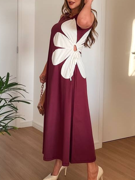 Sleeveless printed A-line maxi dress