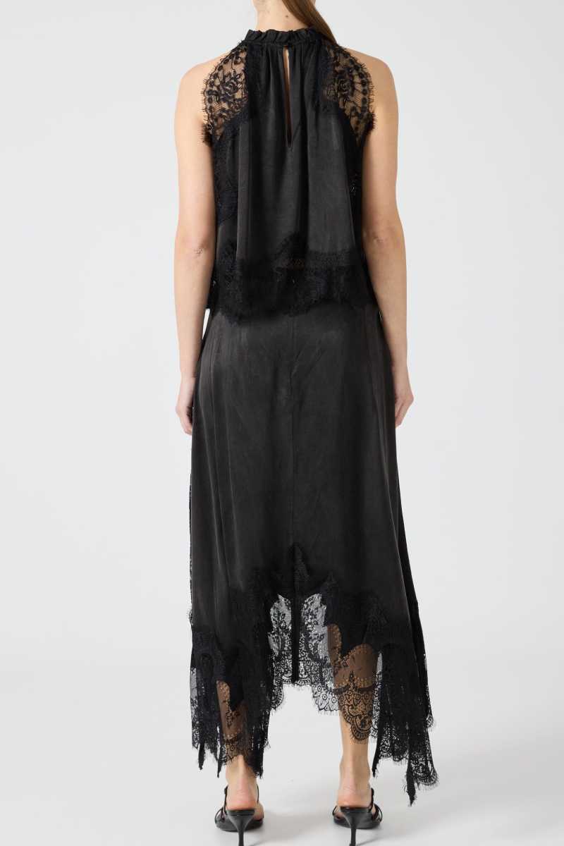 Lace Trim Midi Skirt Set with Sleeveless Halter Neck Top