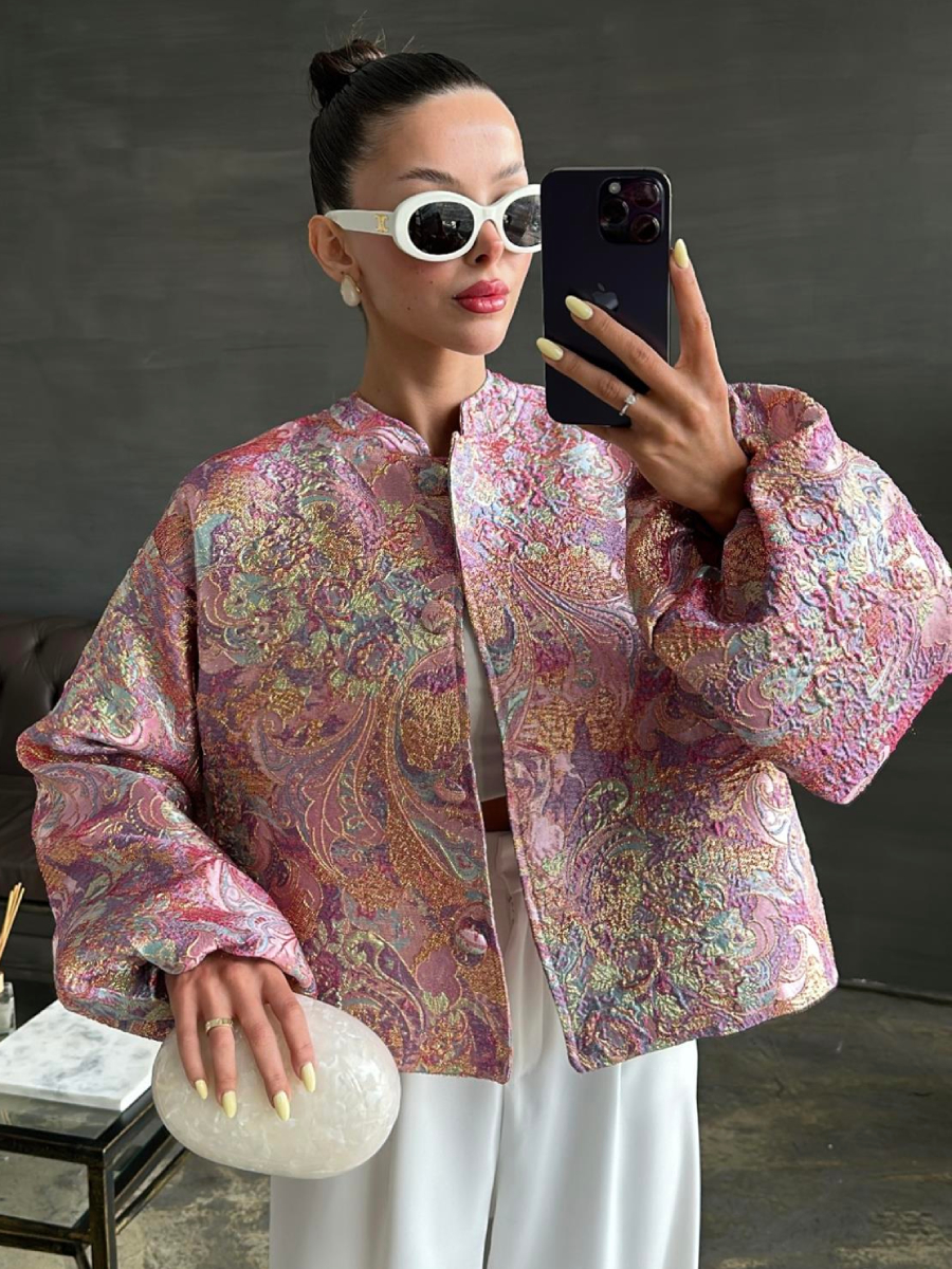 Jacquard Balloon Sleeve Jacket