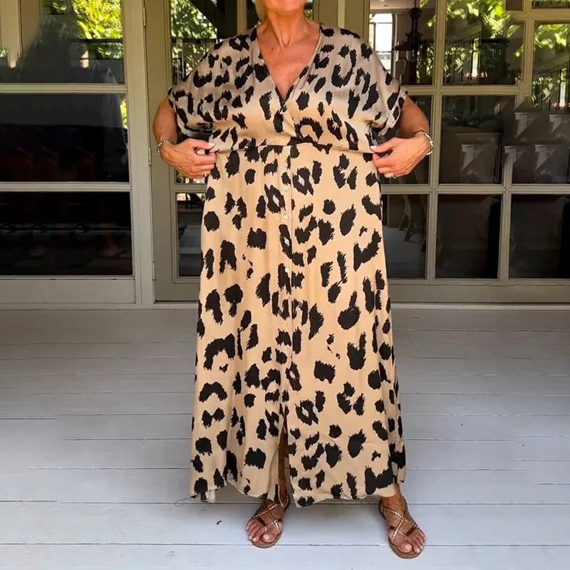 🔥Loose Leopard V-Neck Maxi Dress