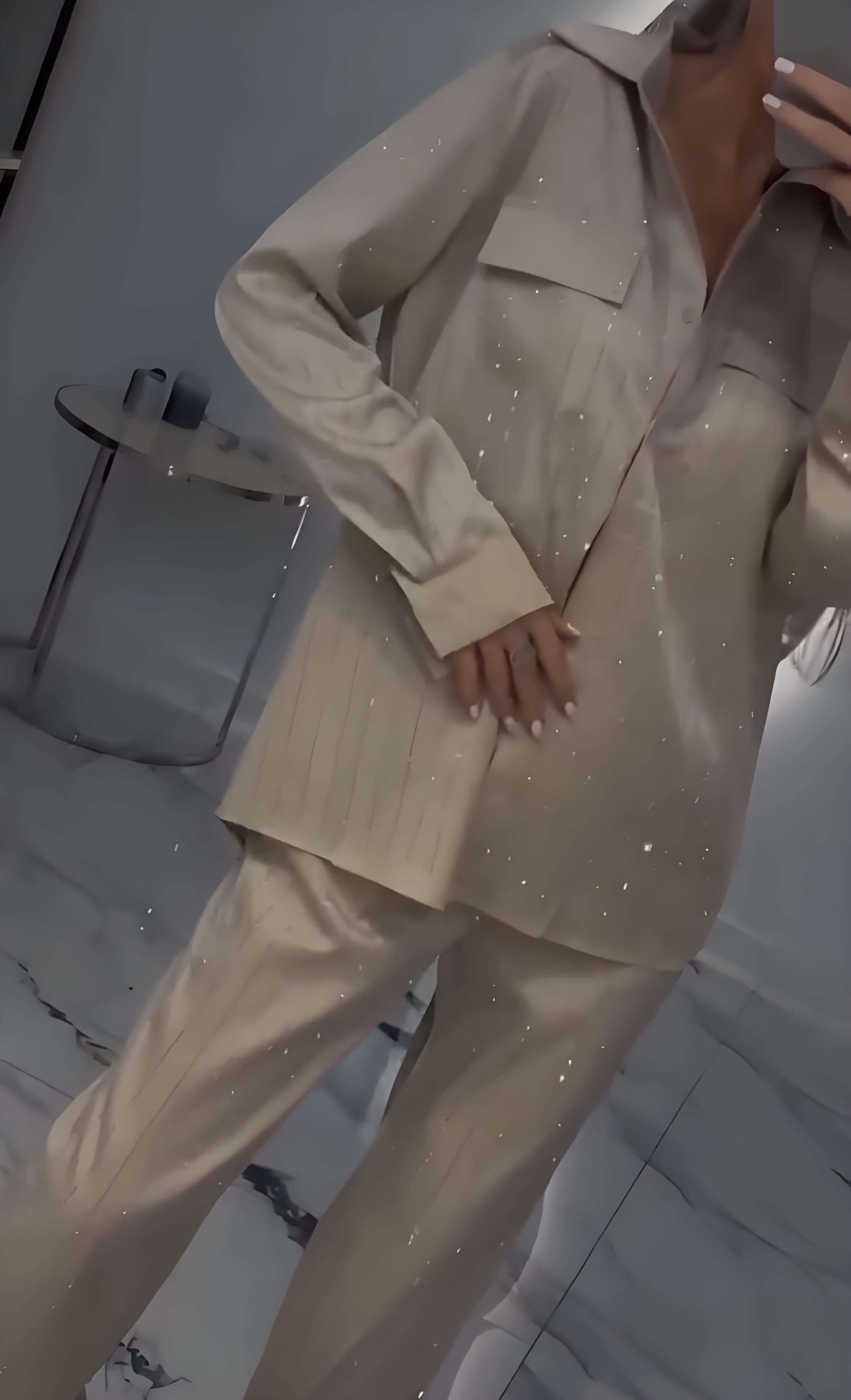 Women's V-neck Striped Gold-stamped Casual Suit