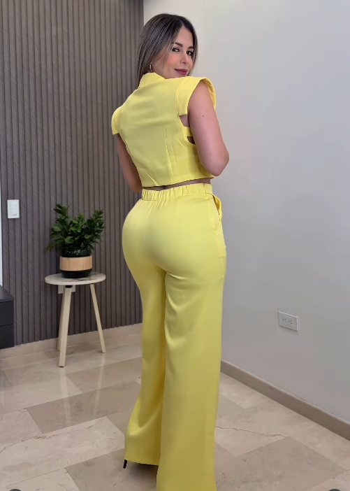 Lapel sleeveless hollow trousers two-piece suit