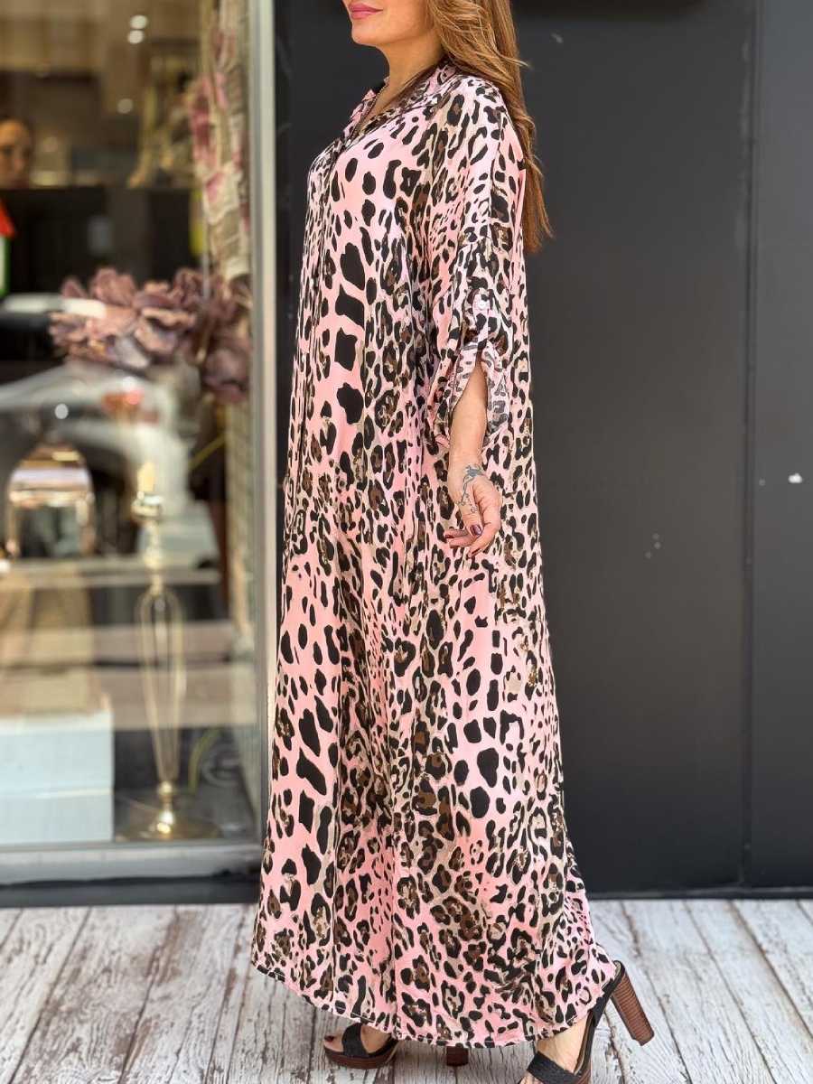 Leopard Print Satin Shirt Dress