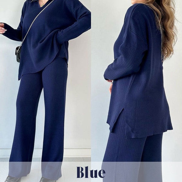 🔥50% OFF🎁V-Neck Casual Slit Knitted Two-Piece Set