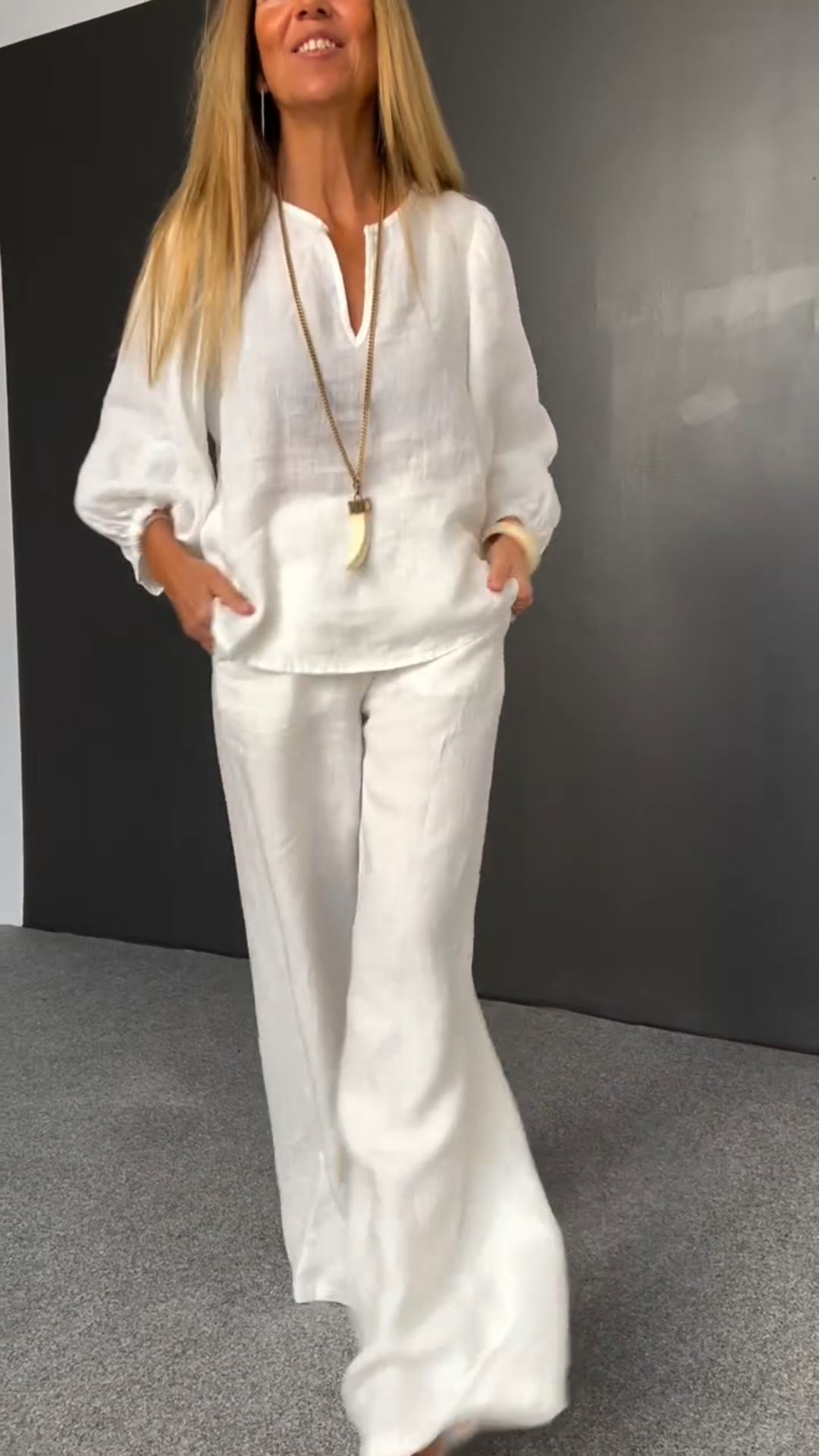 Relaxed Fit Linen Two-Piece Set for Women