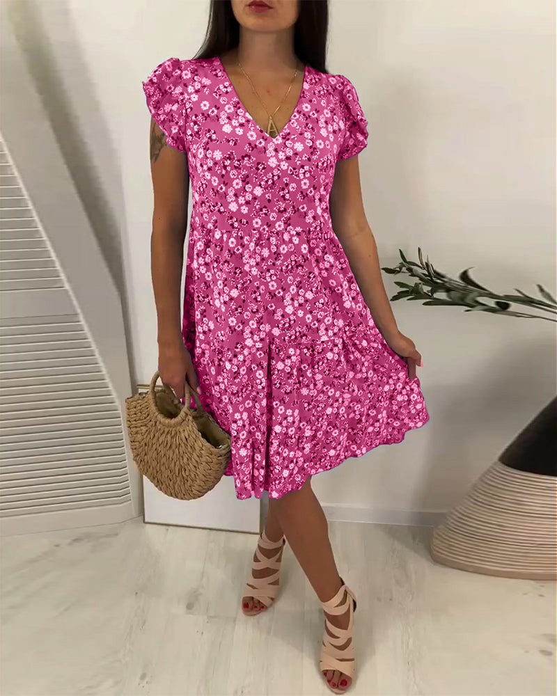 V-Neck Floral Sleeveless Midi Dress