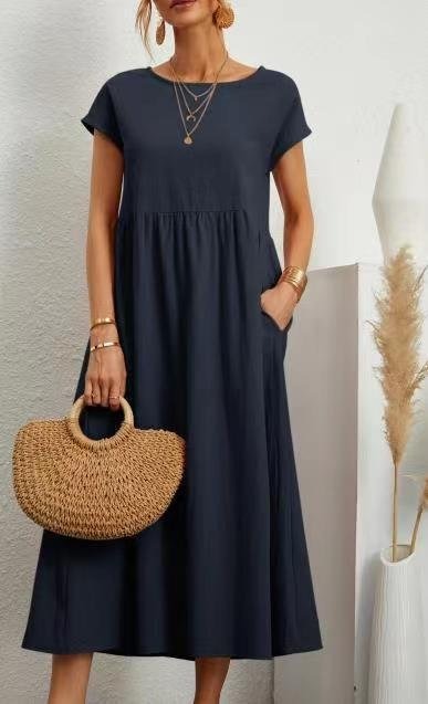 SHORT SLEEVE COTTON AND LINEN DRESS