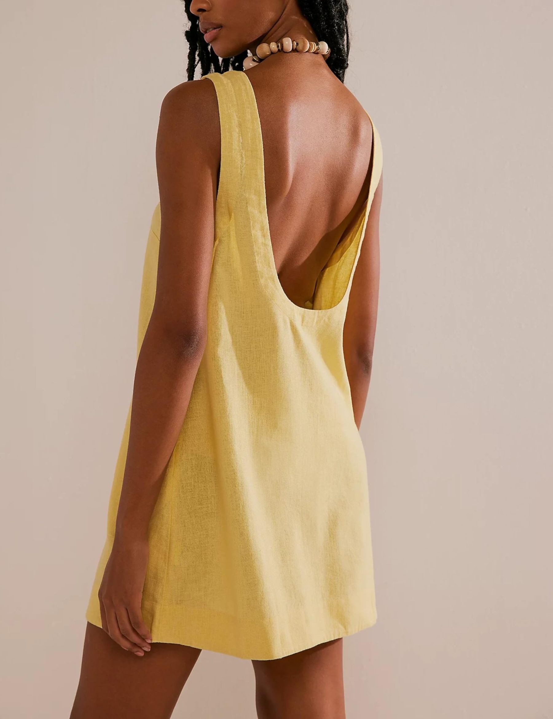 Hollow Back Cotton-Linen Mini Dress