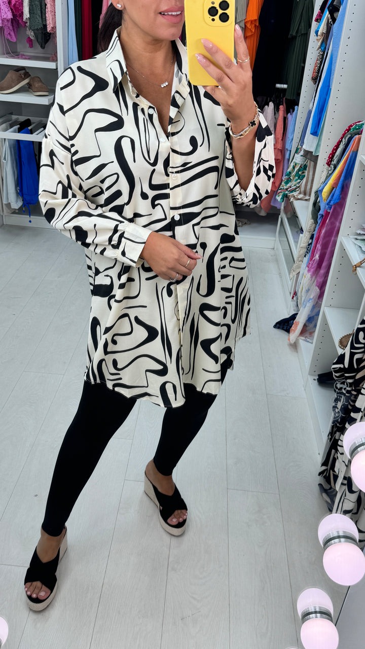 Abstract Print Oversized Shirt