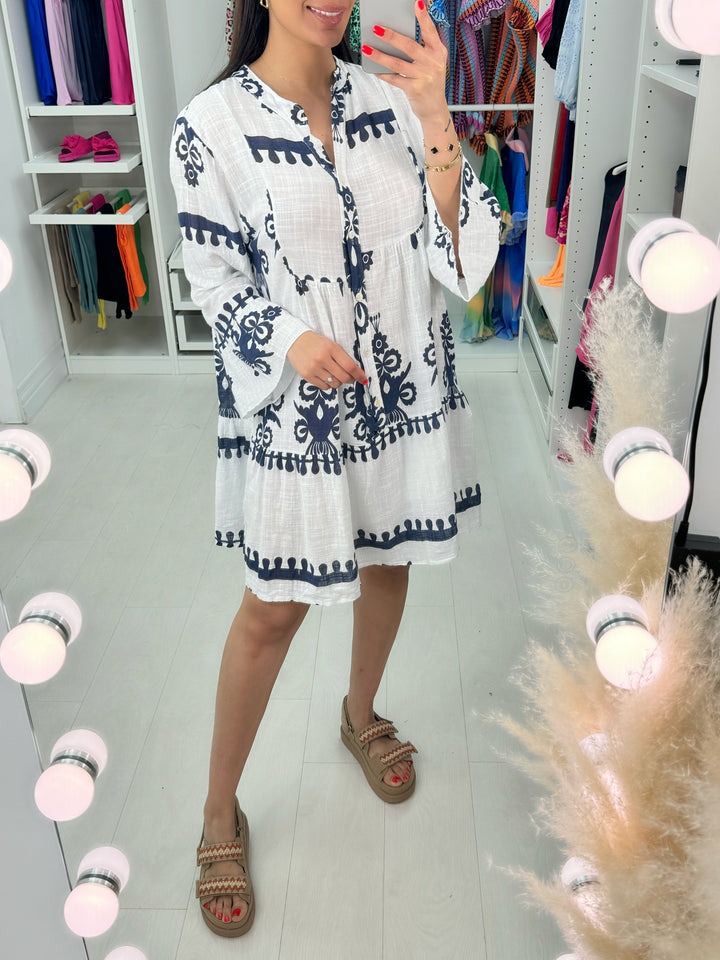 Printed Linen Smock Dress