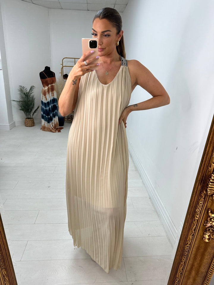 Pleated Racerback Maxi Dress