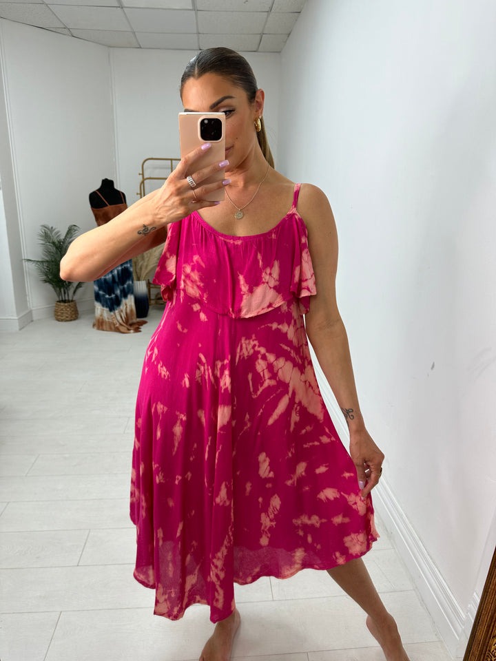 Tie Dye Drop Shoulder Midi Dress