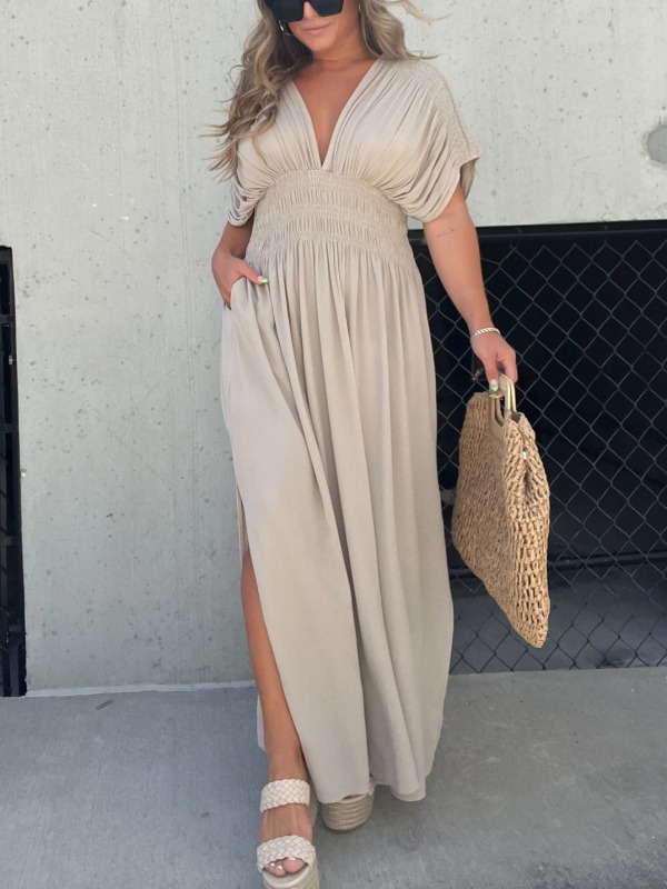 NEW SLIT V-NECK EFFORTLESS MAXI DRESS