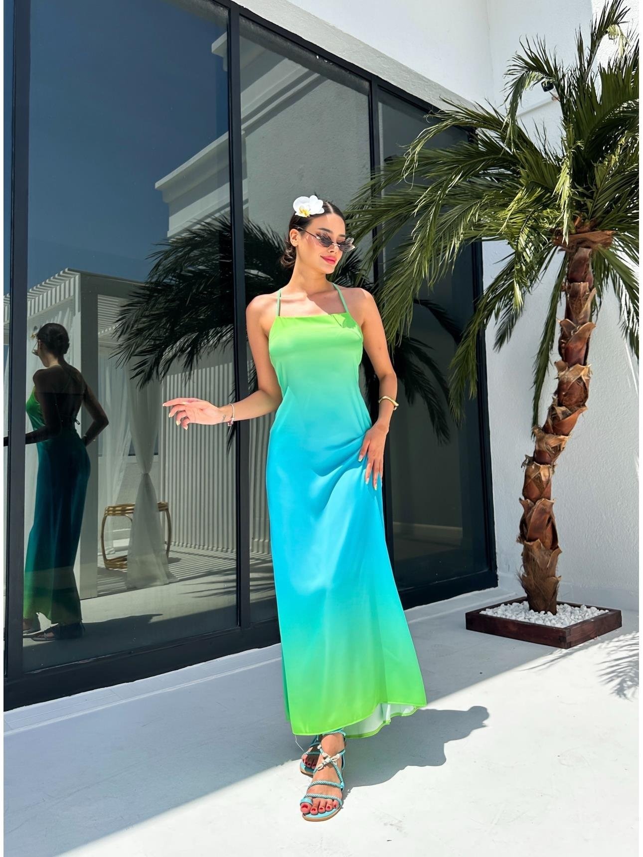 Gradient Strapped Satin Dress