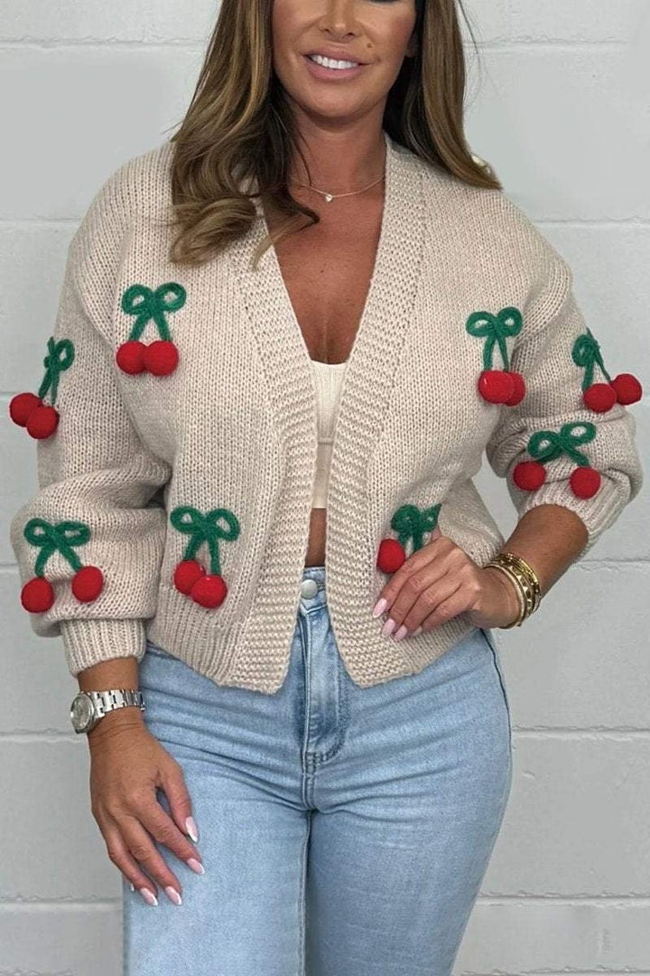 Cherry Cropped Knit Cardigan
