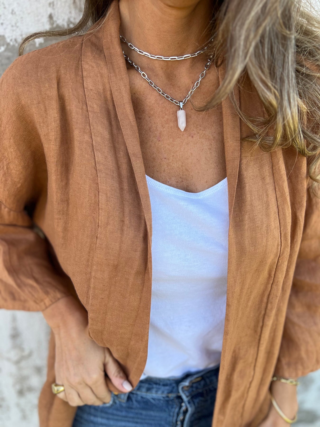 Casual Ruched 3/4 Sleeve Linen Cardigan