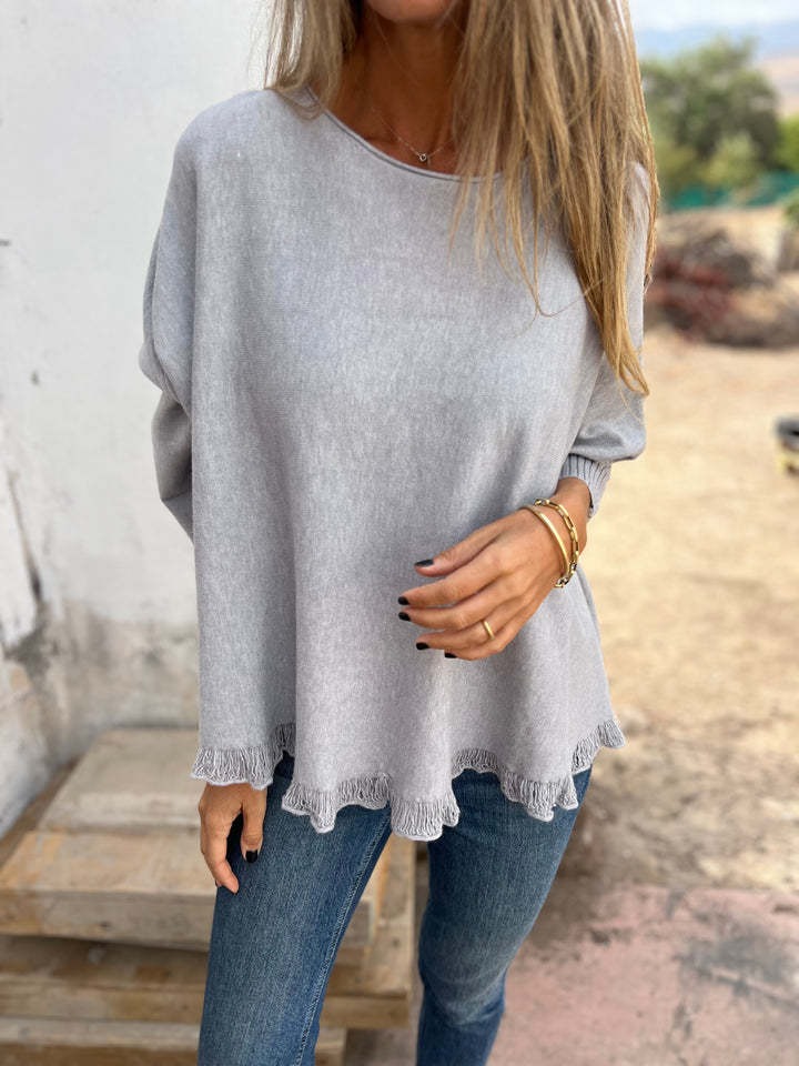 Loose Raw Edge Knitted Sweater