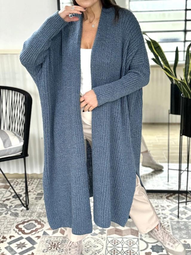 Solid Color Ribbed Knitted Cardigan