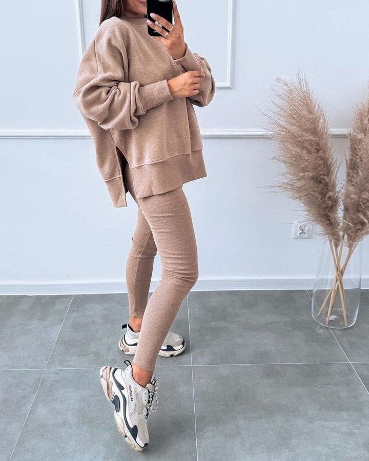 Solid Color Casual Pullover Sweatshirt Two-piece Set