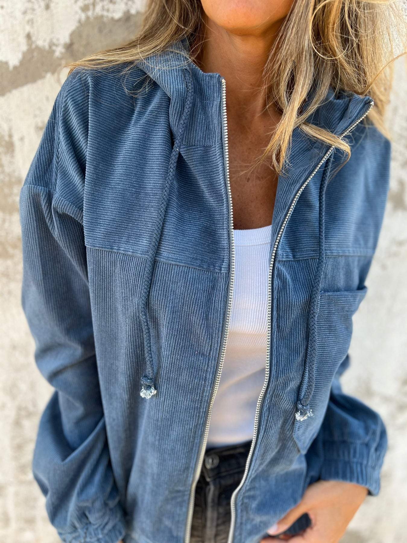 Corduroy Casual Zip Hooded Jacket