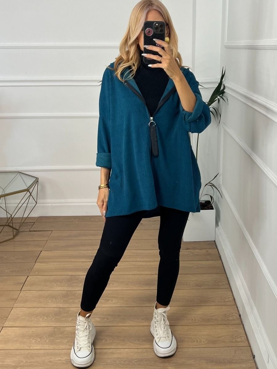 Casual Solid Color Zipper Hooded Coat